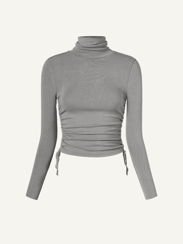 Eco-MiyaMoon® Cinched Sides Cropped Turtleneck Top