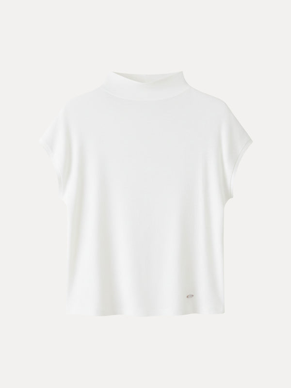 OGLmove Lyocell Wool Semi-Sheer Mockneck Cap Sleeve Top
