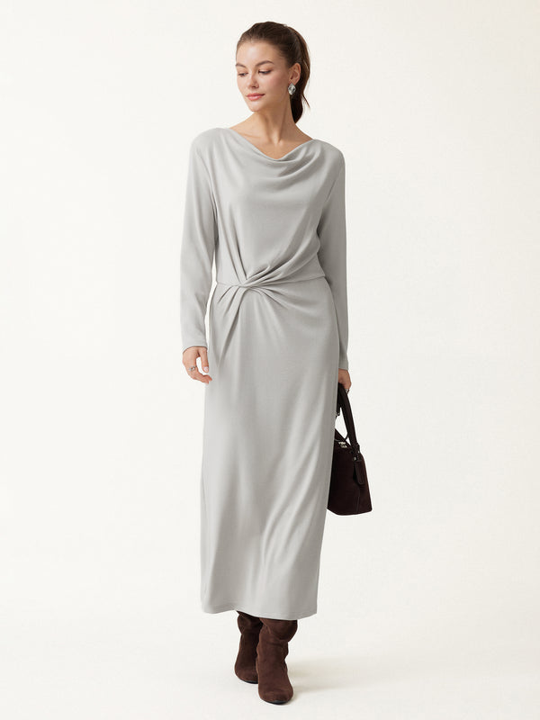 OGLmove LiteWarm Cowl Neck Long Sleeve Tucked Midi Dress