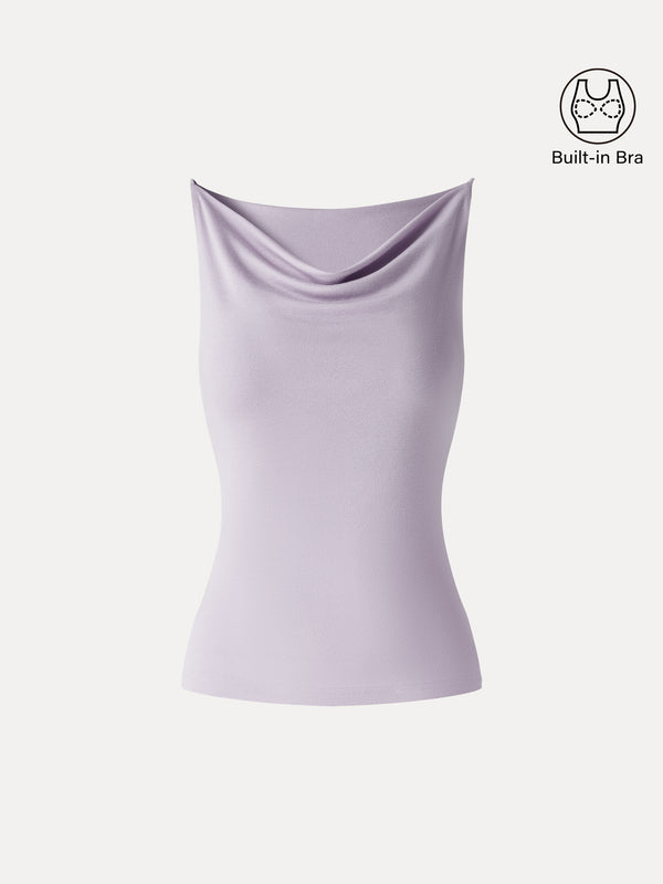 OGLmove Stretch Linen Cowl Neck Bra Tank Lilac Mist XS
