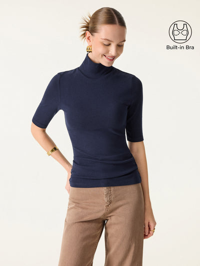 OGLmove Essential Turtleneck Elbow Length Sleeve Brami Midnight Navy XXS