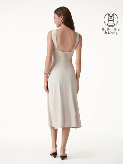 OGLmove SkinKiss Boatneck Open-Back Flowy Midi Bra Dress Fog XS