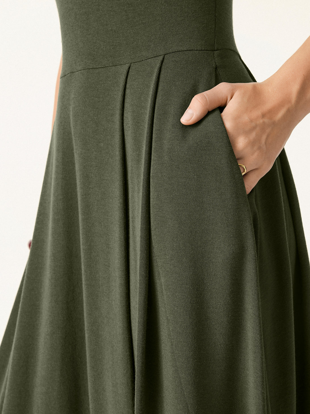 Polo Neck Elbow Length Sleeve Midi Brami Dress with Pockets