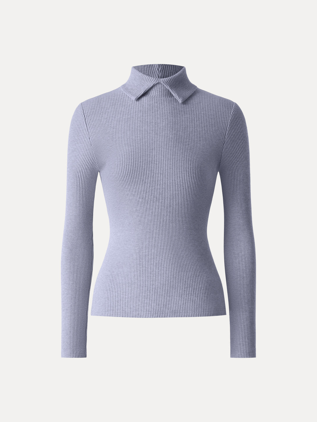 Ribbed Stand Collar Long Sleeve Top Heather Dolphin Blue XS