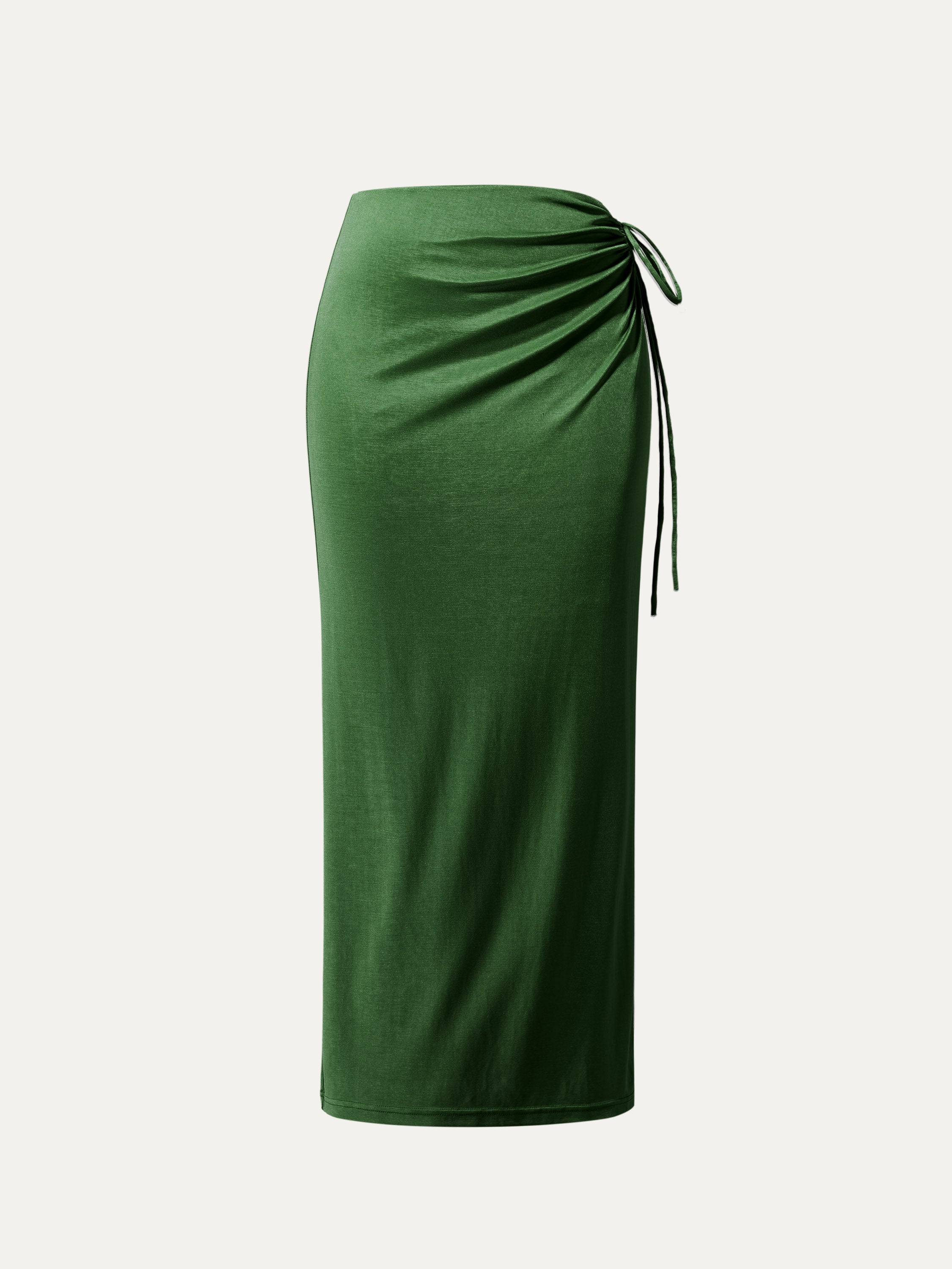 Silk-Like Acetate Irisa Midi Skirt - Moss Olive