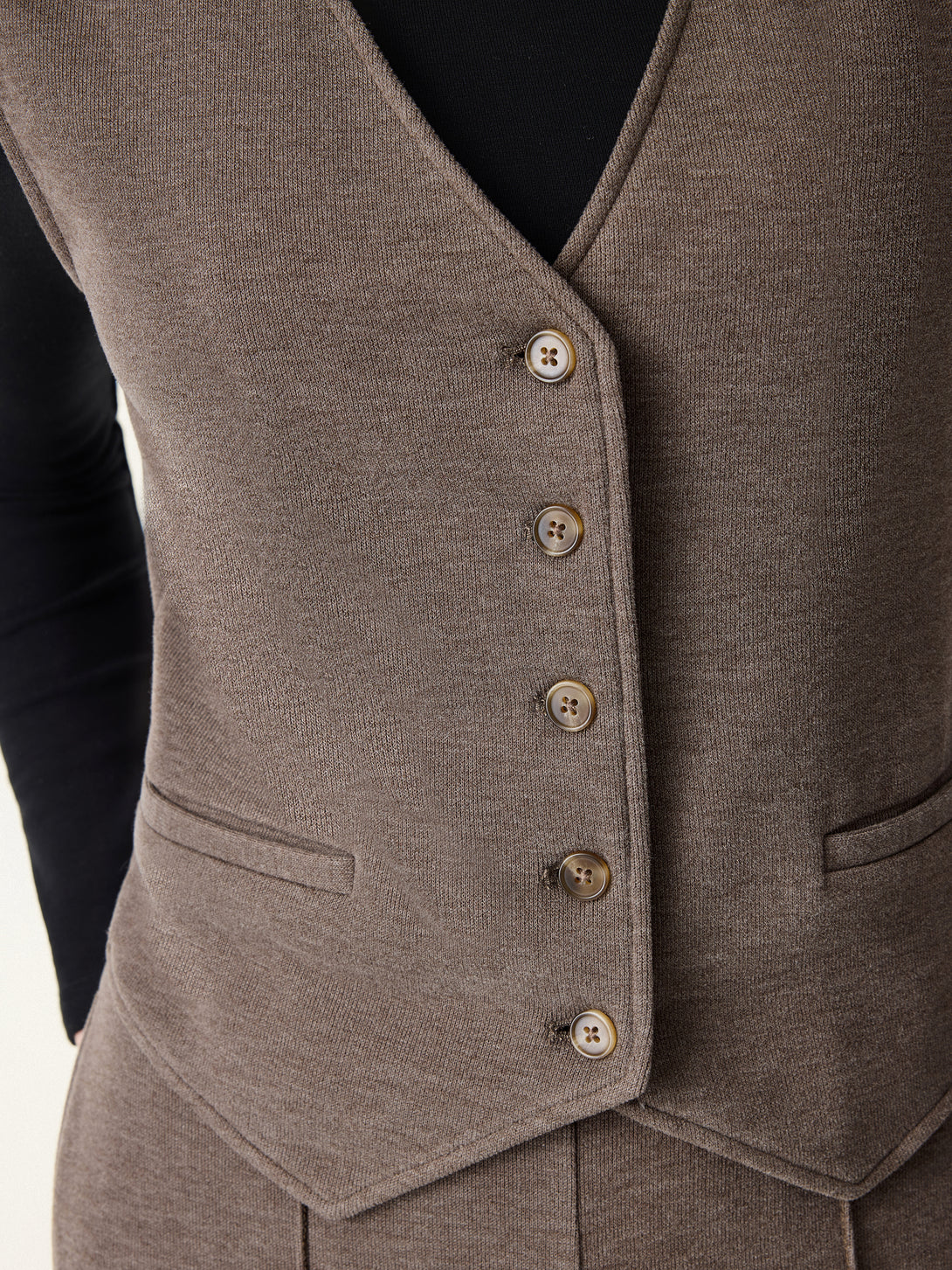 2Pcs Set Brushed Warm V-neck Vest & Regular High Rise Pintuck Straight Pull-on Pants