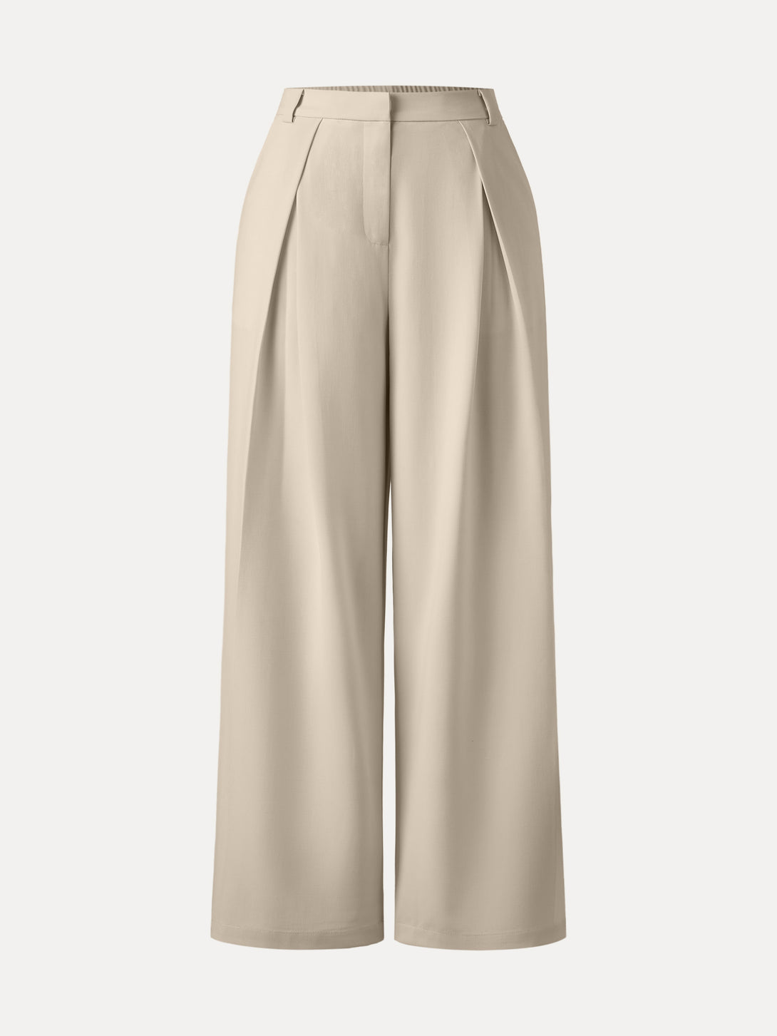 Tencel-Linen Pants Wrinkle-Free Tucked Wide Leg Trouser Ash Beige XS