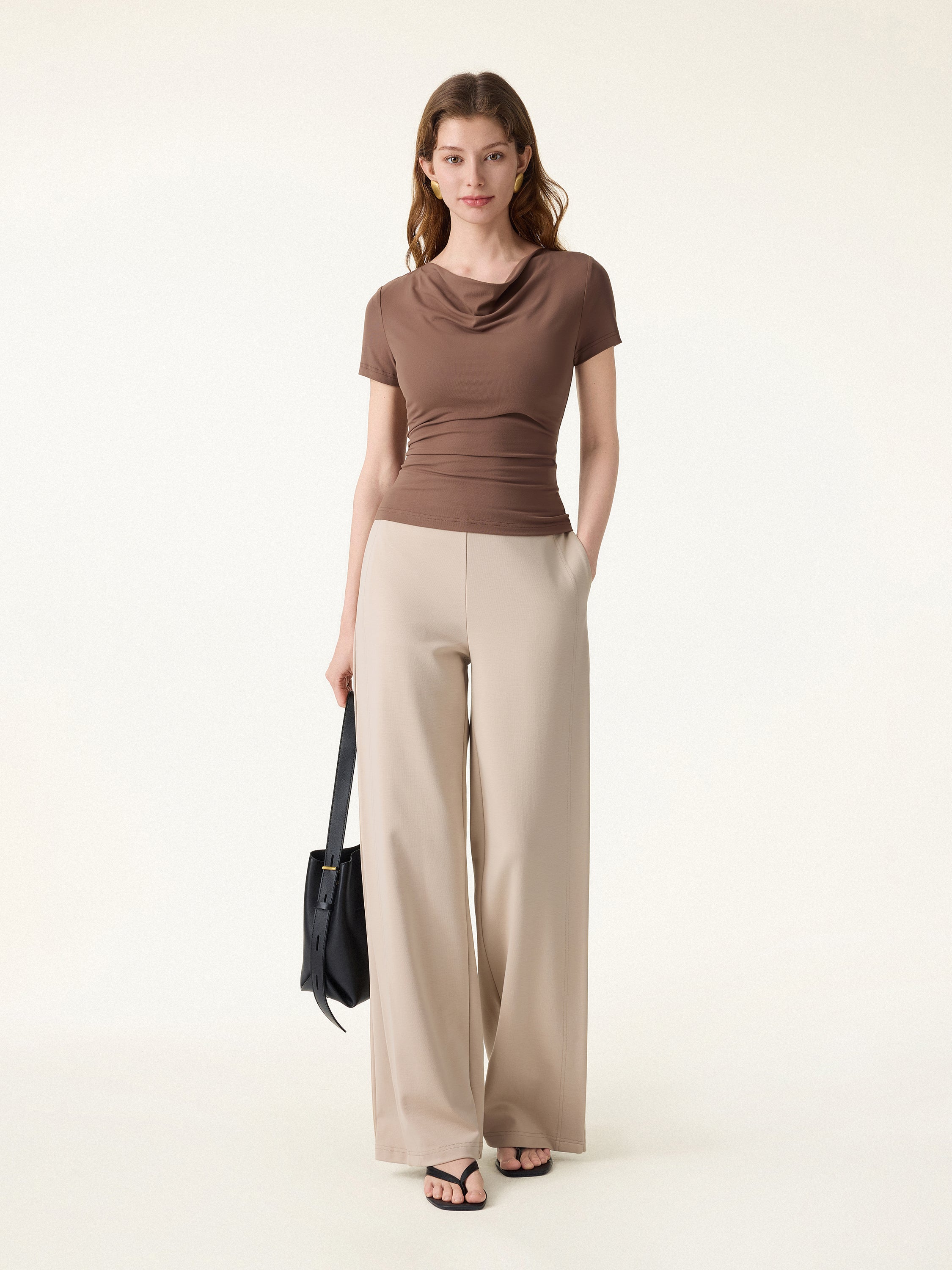 OGL Drapey Mid Rise Wide Leg Pull-on Pants with Pockets – OGLmove display picture 1