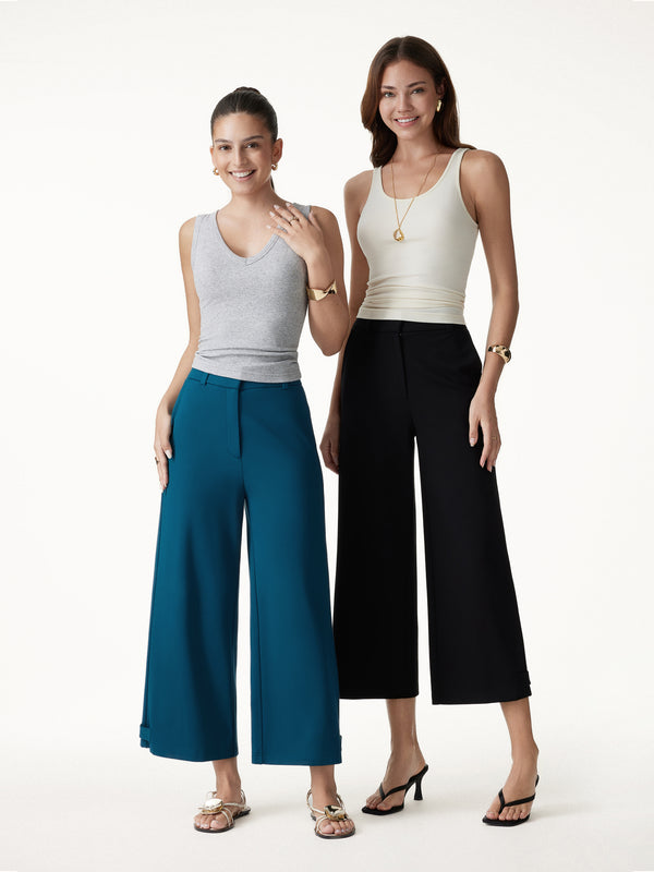 OGLmove Ponte High-Rise Cropped Wide-Leg Pants with Pockets