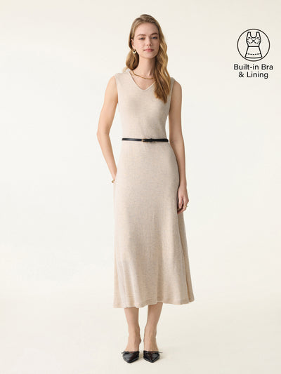 Soft Drape V-Neck Flared Midi Brami Dress Heather Pinky Mist XS