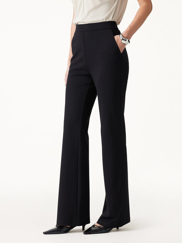 OGLmove Ponte High-Rise Slim Flared Pants with Pockets Pure Black XXS