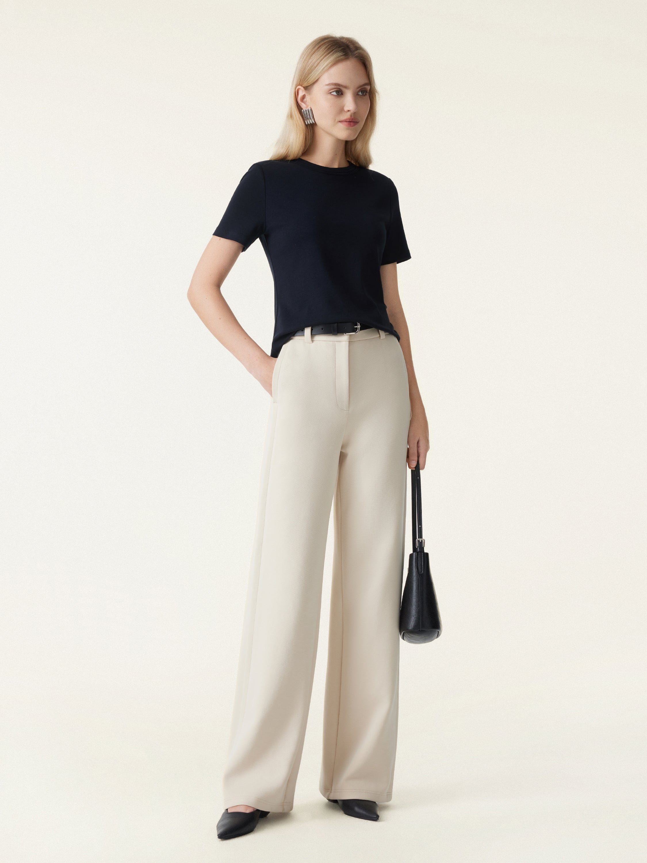 OGL Stretchy Mid Rise Fly-Front Wide Leg Trousers – OGLmove