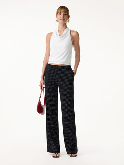 Stretch Cotton Polka Dot Wide Leg Pull-On Pants with Pockets Regular Black/White Polka Dot