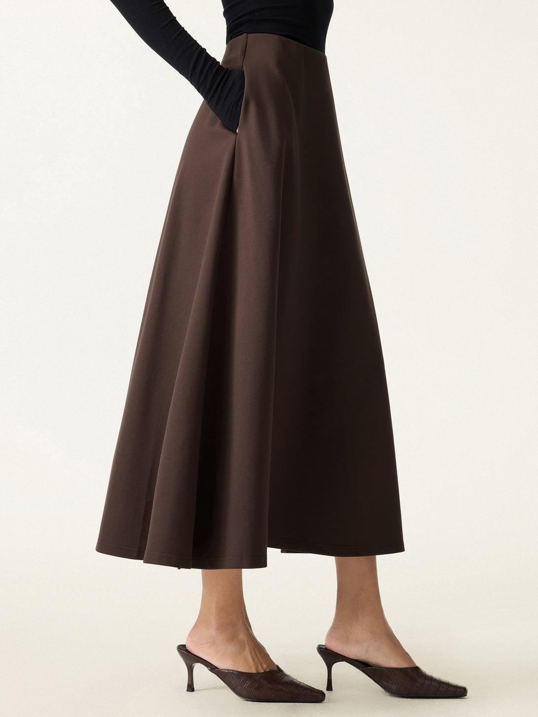 Wrinkle-Resistant High Rise Pull-on Maxi Skirts with Pockets