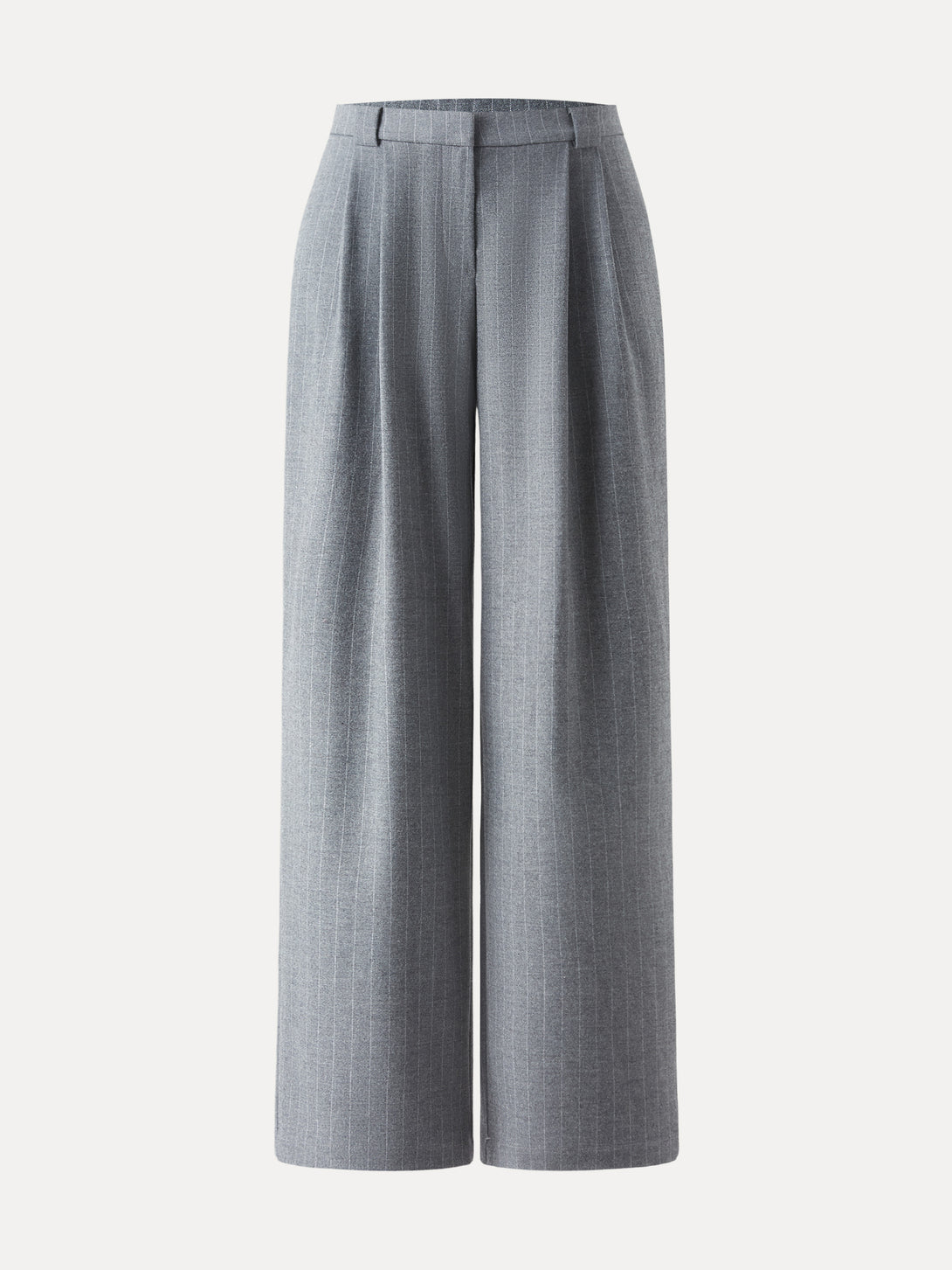 Stretch Striped Mid Rise Wide Leg Trousers with Pockets