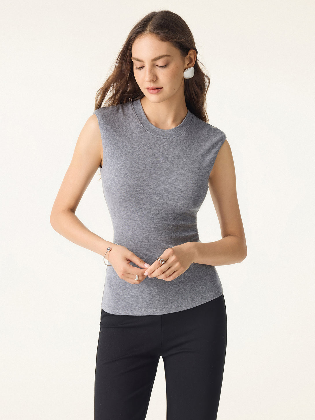 Lyocell Cashmere Crew Neck Wide Shoulder Brami