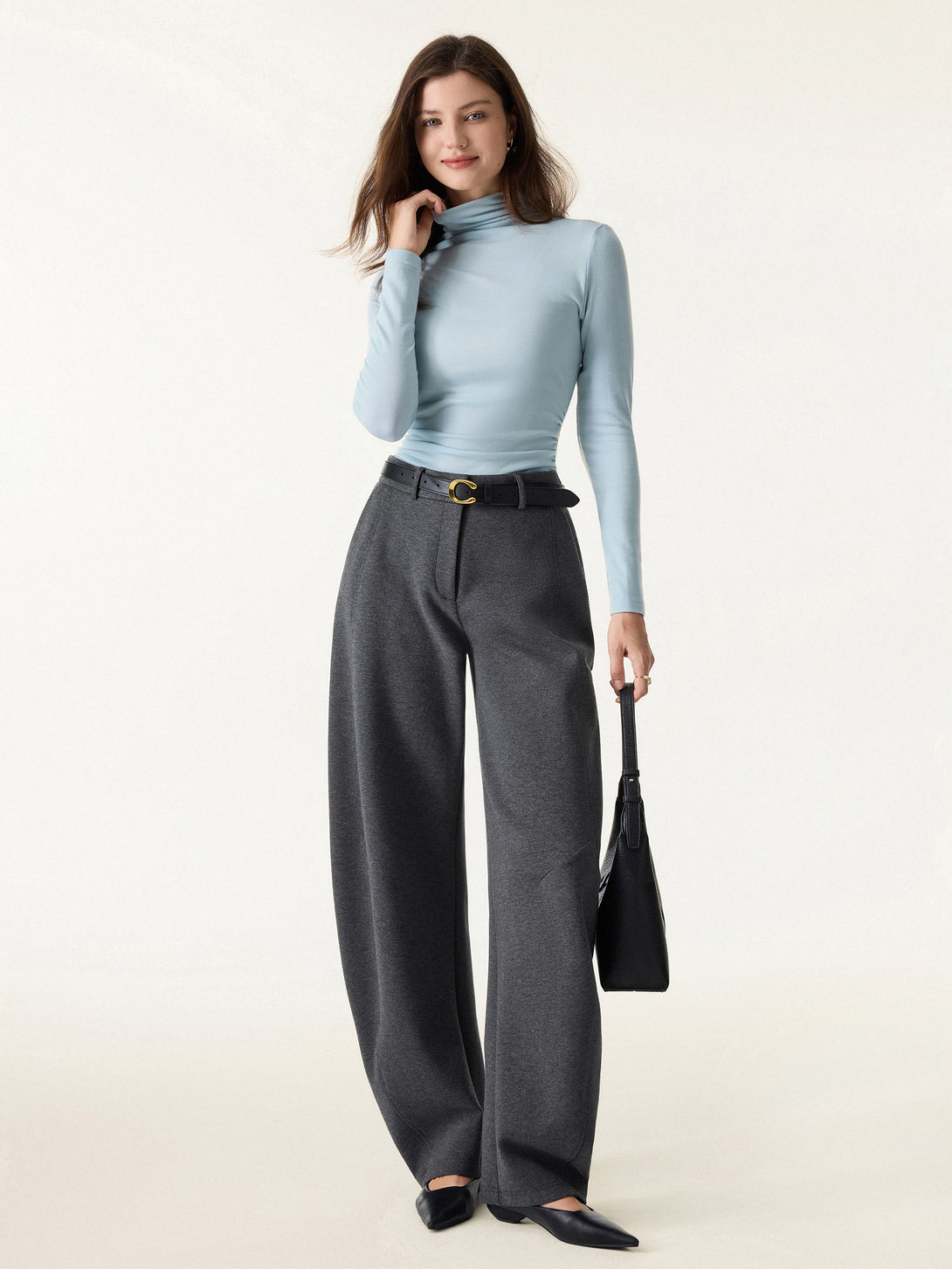 Turtleneck Side Ruched Top