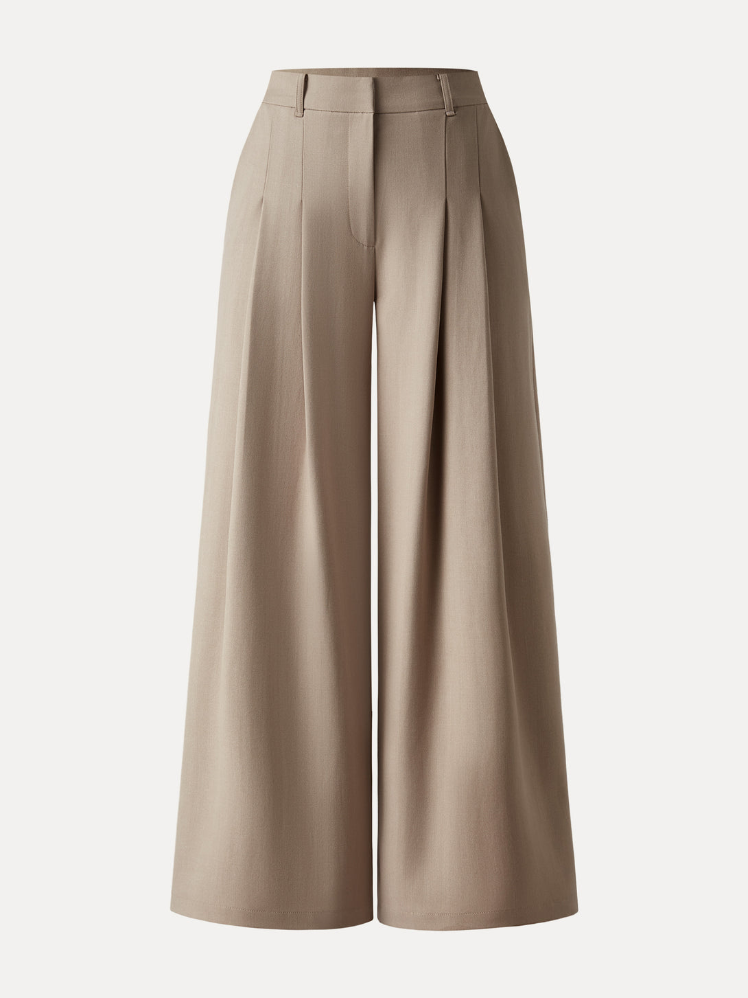 Mid Rise Wide Leg Trousers with Pockets Regular British Khaki
