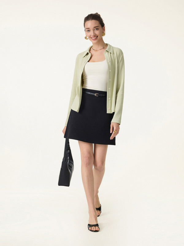 Stretch Cotton Textured Knit Button-Front Cardigan