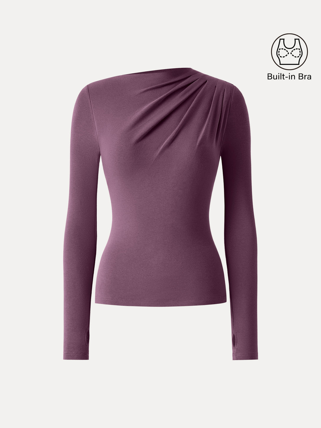 ProWarm Ruched Boatneck Long Sleeve Brami with Thumbholes Rose Plum XS
