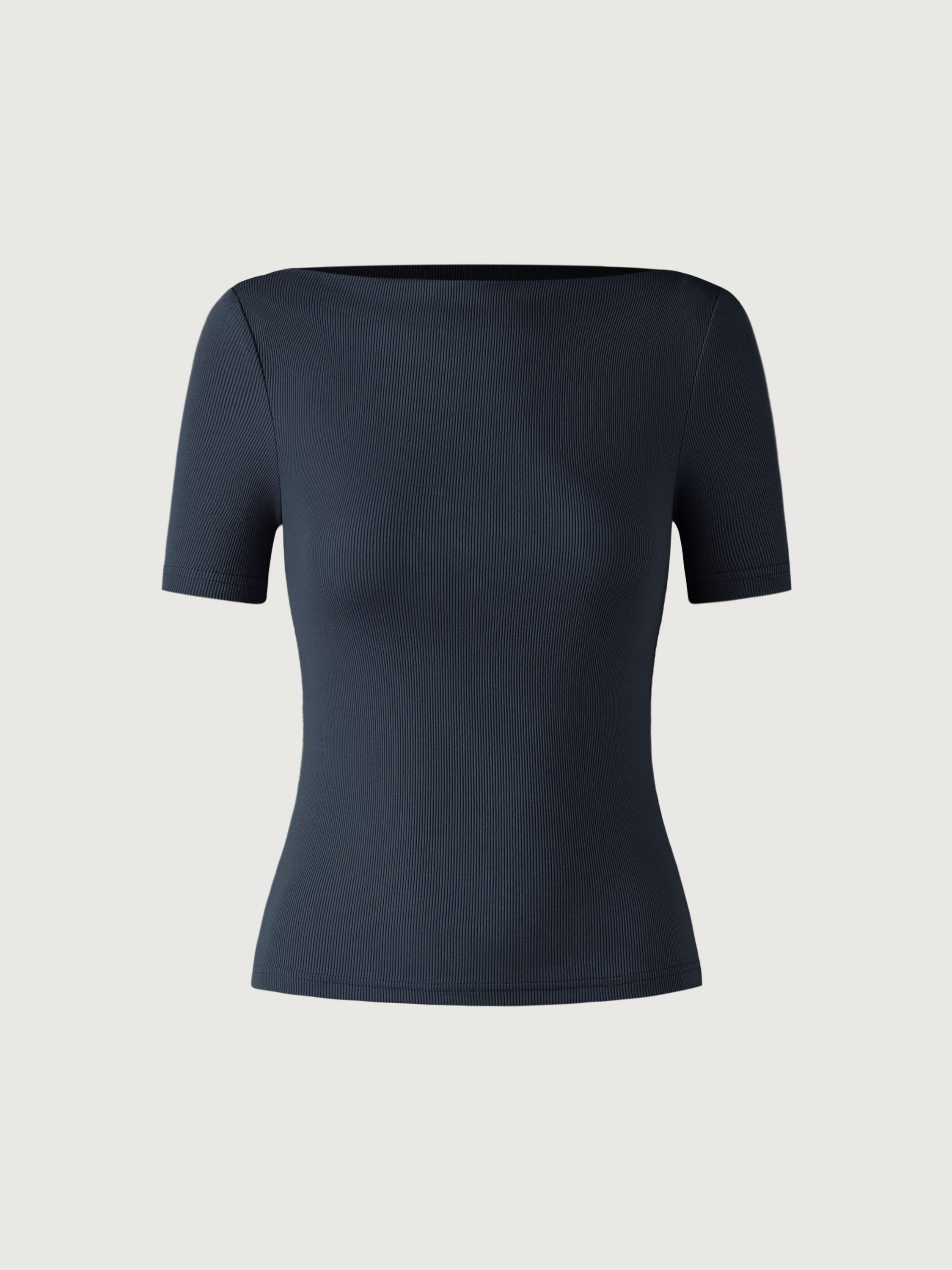 Cotton Fine-Rib Fitted Boatneck T-Shirt - Black