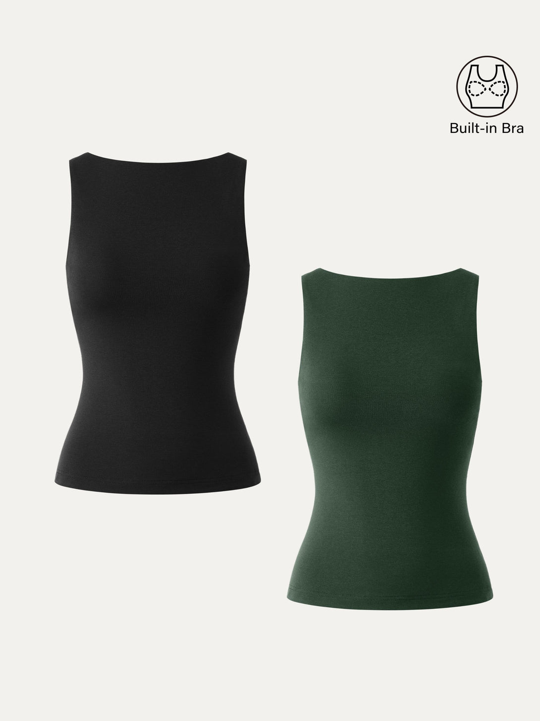 2Pcs Set Stretch Cotton Boatneck Brami Tank Black/Bush Green XS