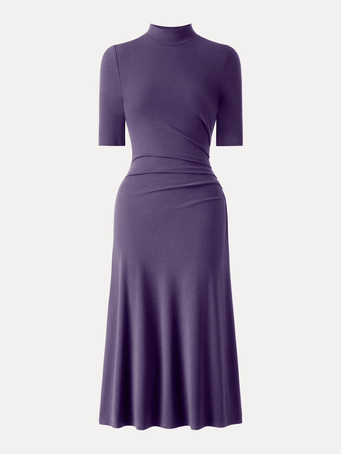 Mockneck Elbow Length Sleeve Tucked Midi Dress Regular Fig