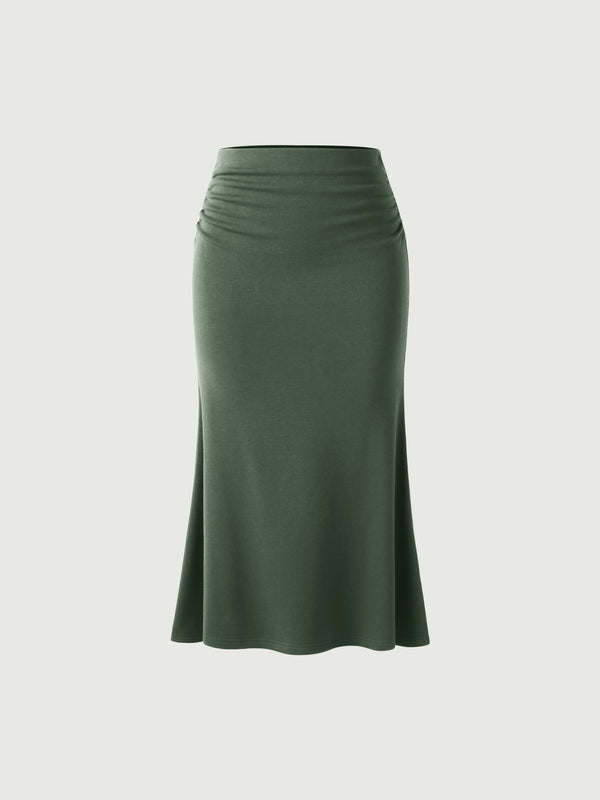 Petite Ruched Side Mermaid Maxi Skirt-Brushed Inside