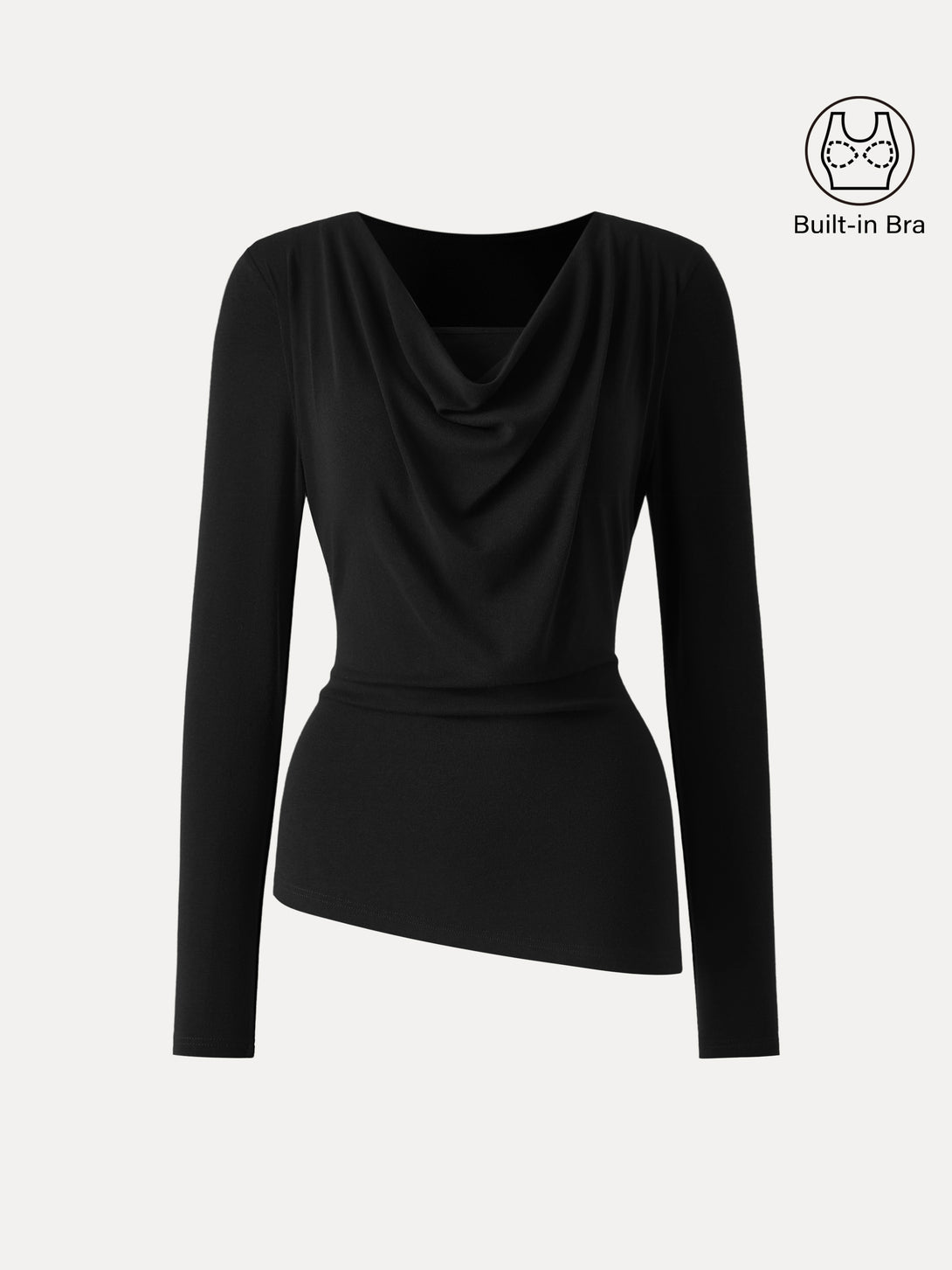 Cowl Neck Built-in Coverage Long Sleeve Brami Black XS