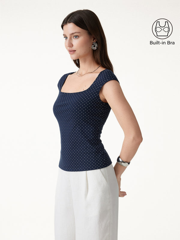 OGLmove Square Neck Bra Top Navy/White Polka Dot XS
