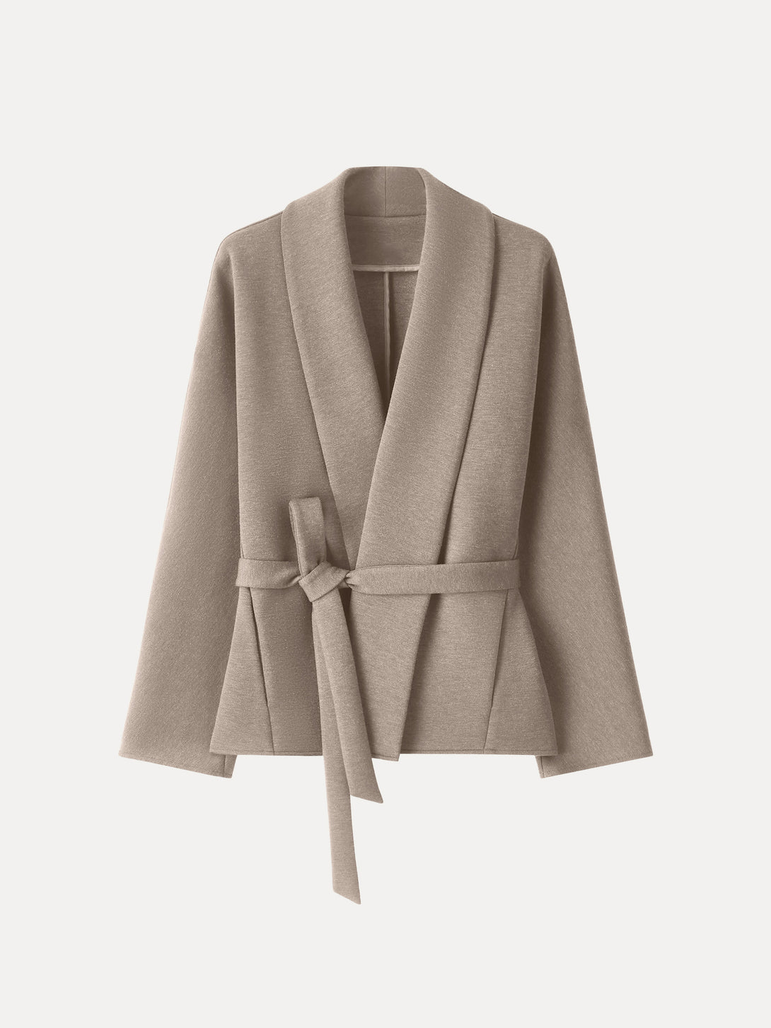 Timeless Shawl Neck Belted Outerwear with Pockets Heather Taupe XS