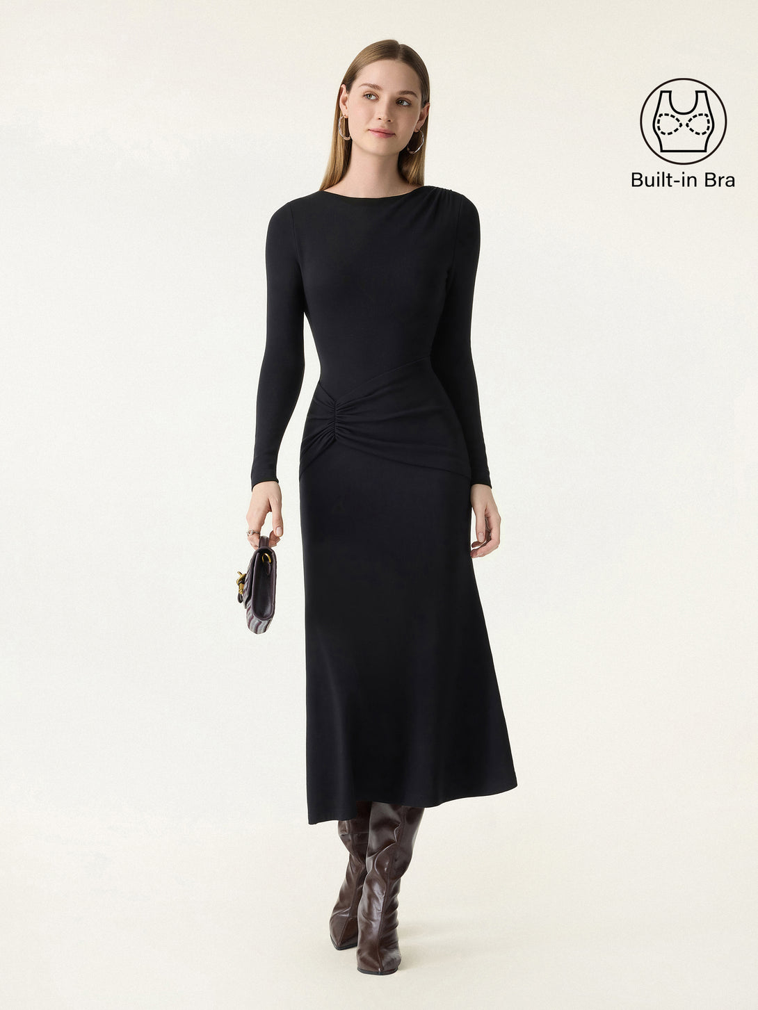 ProWarm Boatneck Gathered Waist Midi Brami Dress