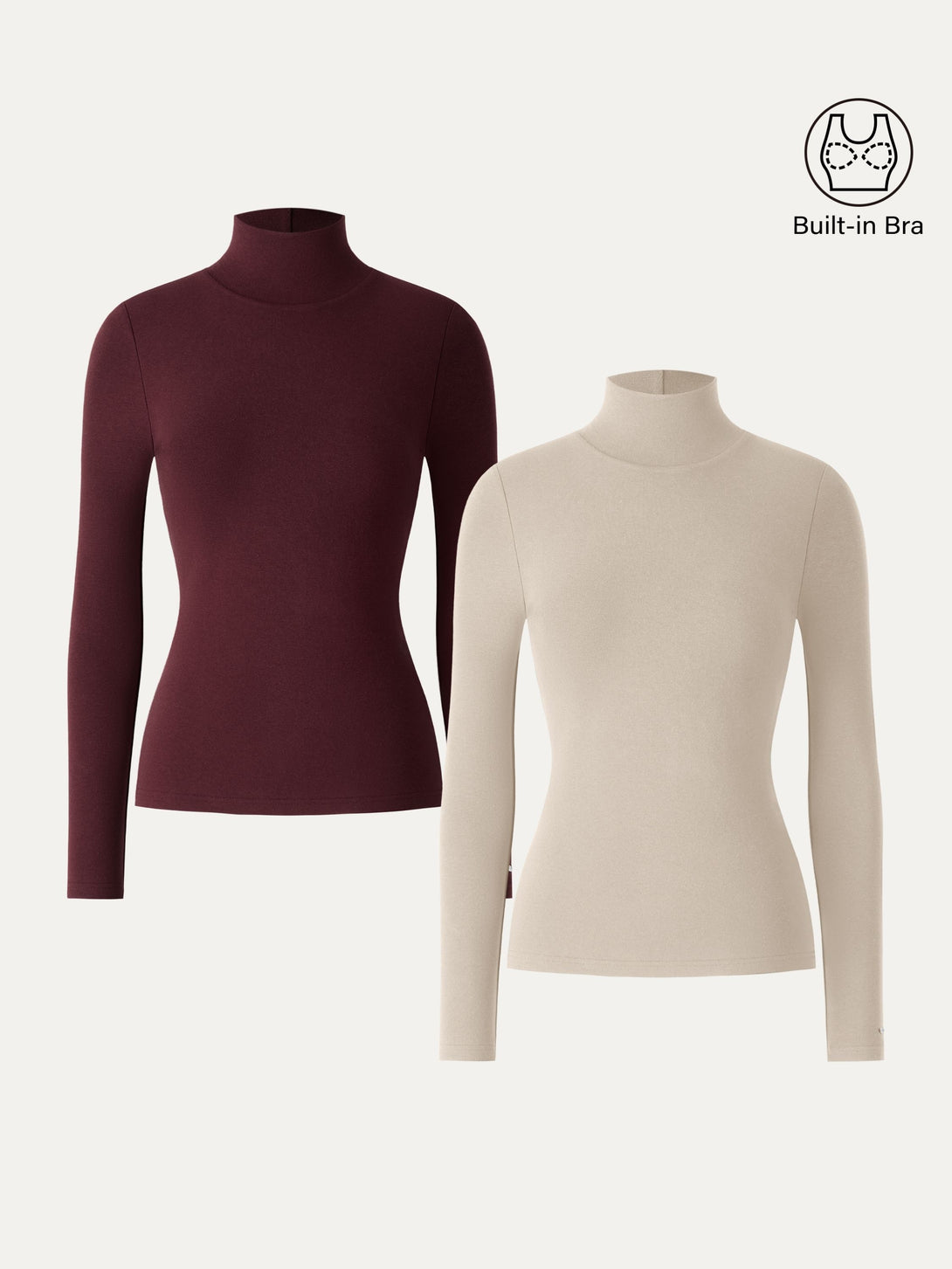 2Pcs Set ProWarm Turtleneck Long Sleeve Brami Natural Calico/Ruby XS