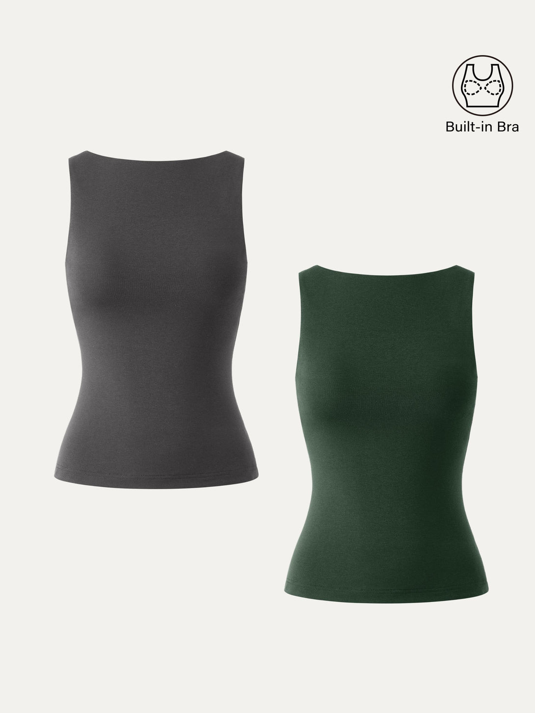 2Pcs Set Stretch Cotton Boatneck Brami Tank Bush Green/Shadow XS