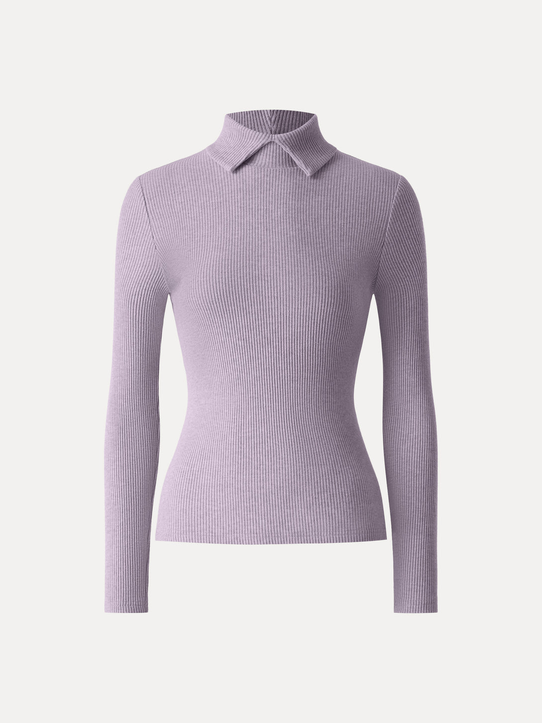 Ribbed Stand Collar Long Sleeve Top Heather Lilac XS