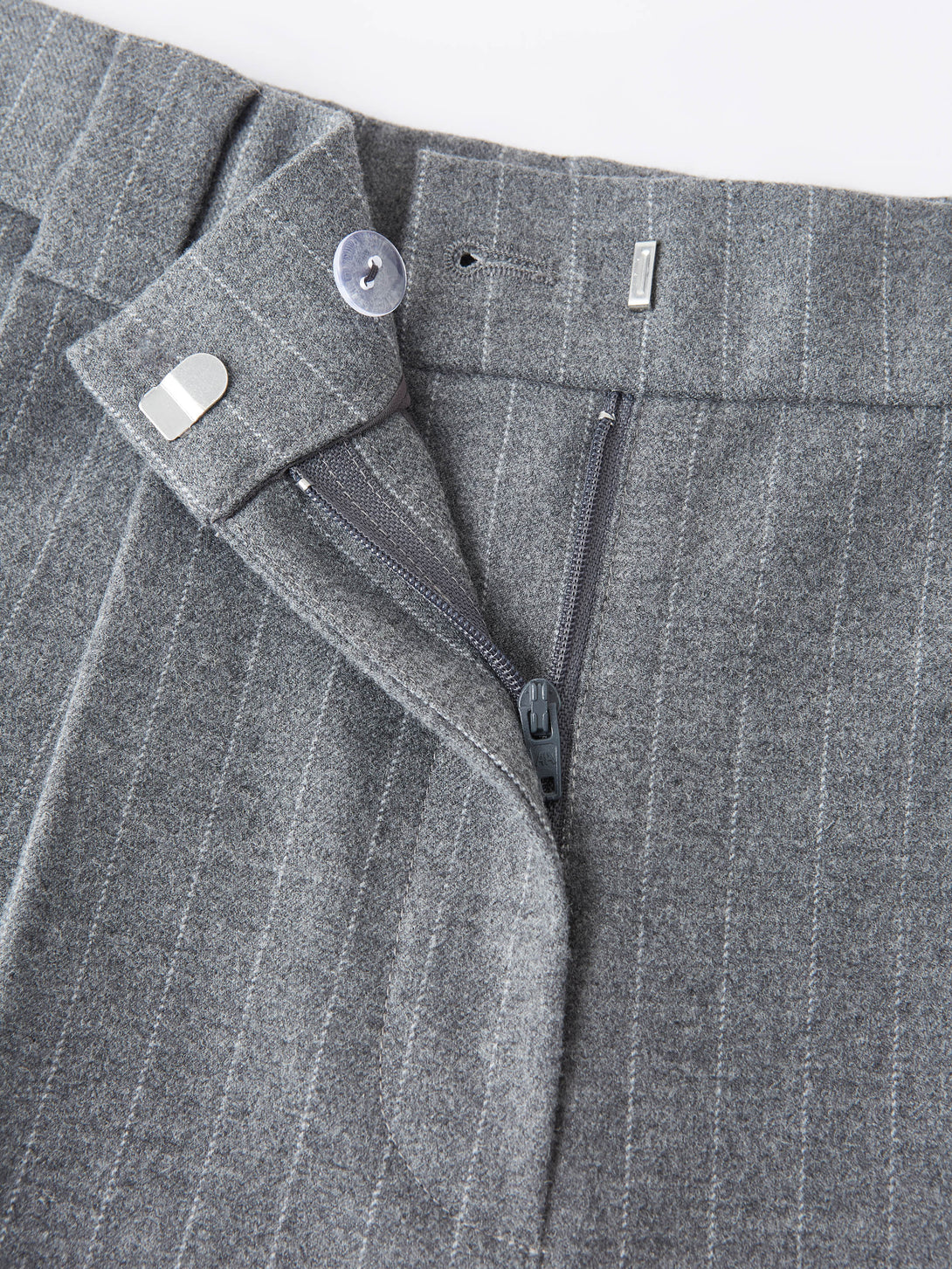 Stretch Striped Mid Rise Wide Leg Trousers with Pockets