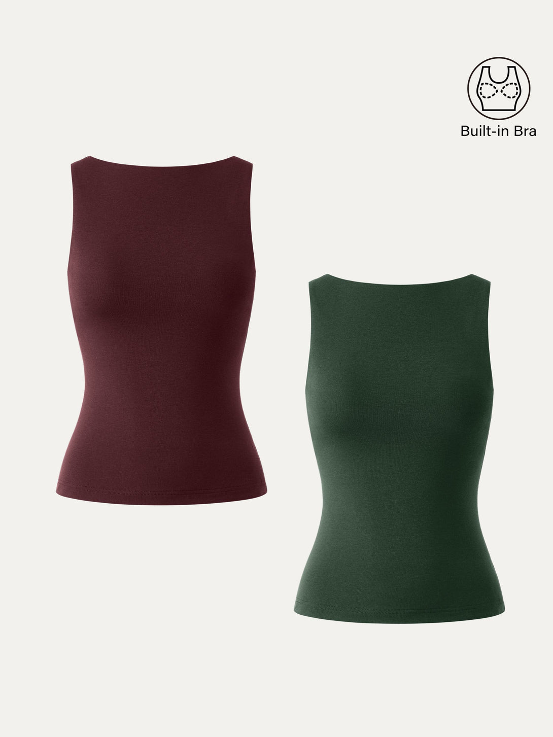 2Pcs Set Stretch Cotton Boatneck Brami Tank Bush Green/Ruby Red XS
