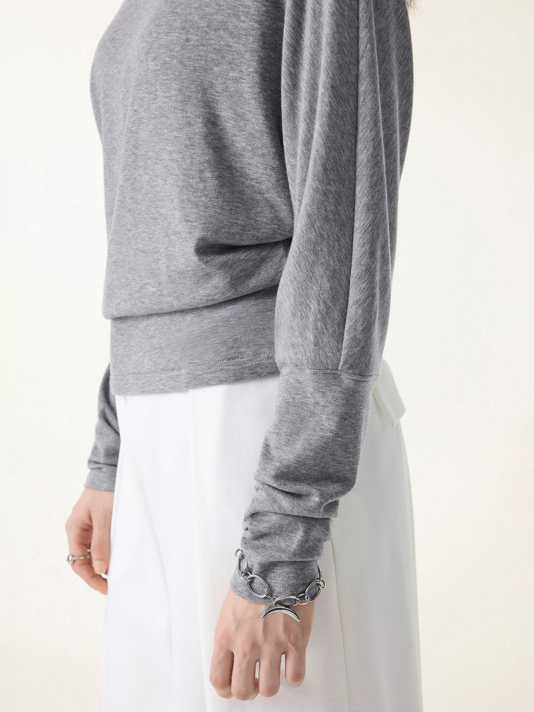 Lyocell Cashmere Cold-Shoulder Semi-Sheer Top