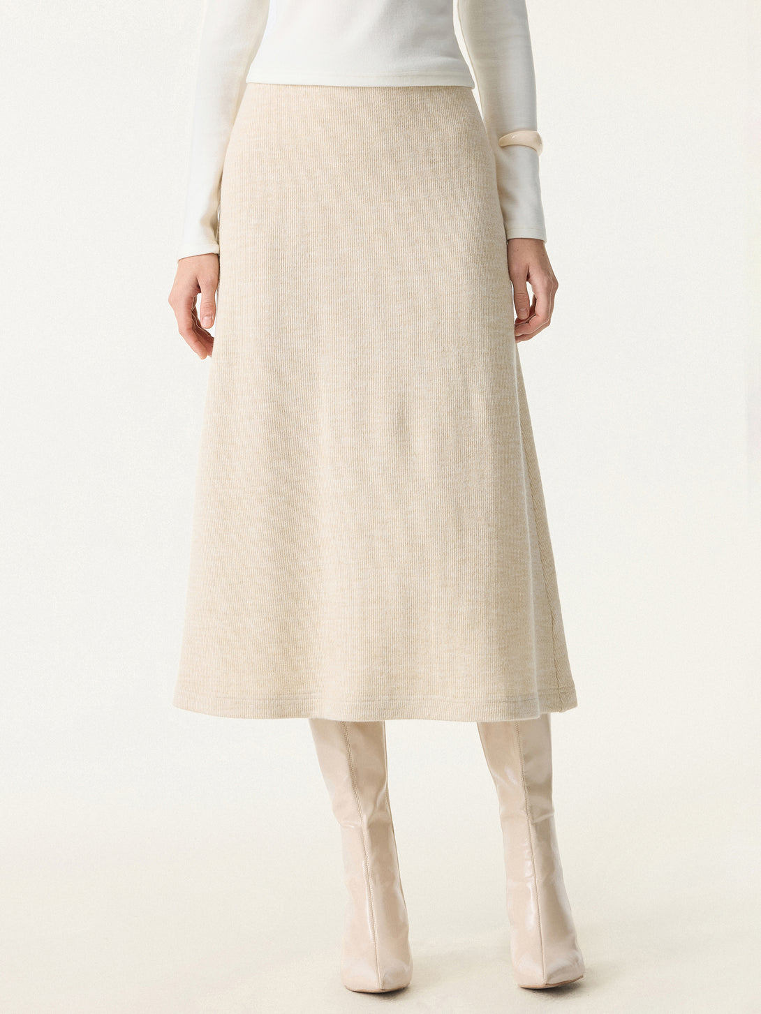 Invisible Slimming Waistband Ribbed Midi Pull-on Skirt Heather Tan XS