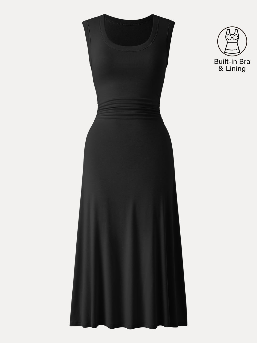 Scoop Neck Side Ruched New Airy Brami Midi Dress Black XS