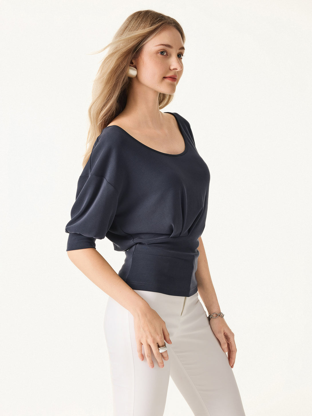 Scoop Neck Short Sleeve Tucked Tee