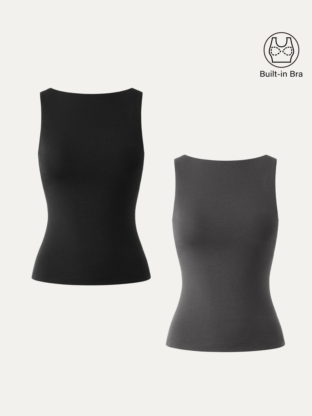 2Pcs Set Stretch Cotton Boatneck Brami Tank Black/Shadow XS