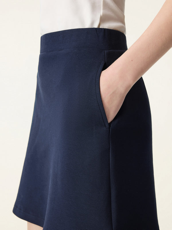 Cotton Blend Mini Pull-on A-Line Skirt with Pockets