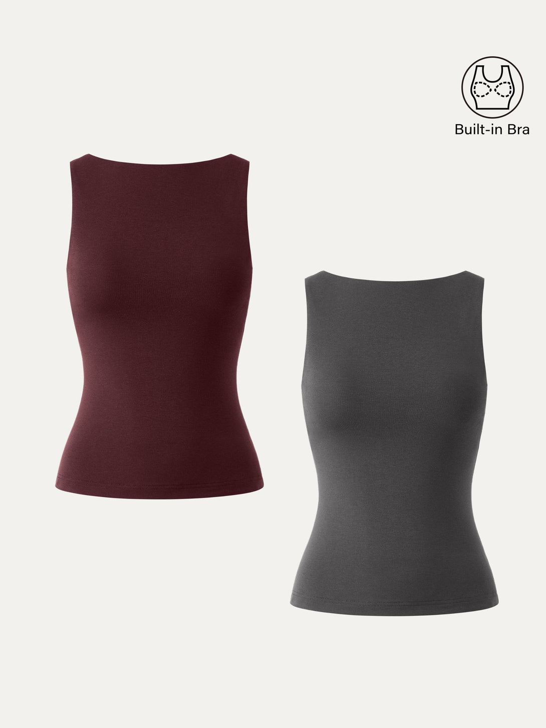 2Pcs Set Stretch Cotton Boatneck Brami Tank Shadow/Ruby Red XS