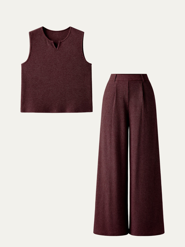 2Pcs Set A-Line Hem Tank Top & High Waisted Wide Leg Pant