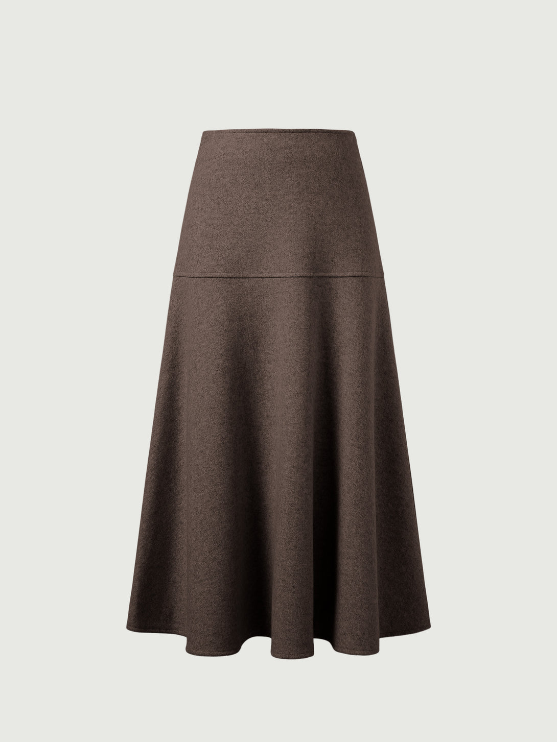 Wool-like Flared Maxi Skirt Regular Heather Brown