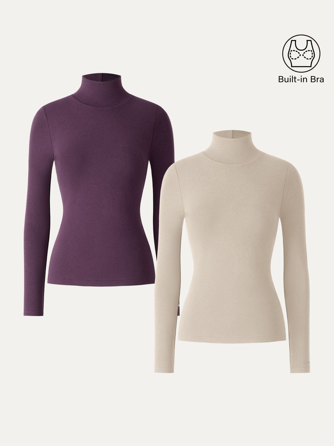 2Pcs Set ProWarm Turtleneck Long Sleeve Brami Natural Calico/Deep Fig XS