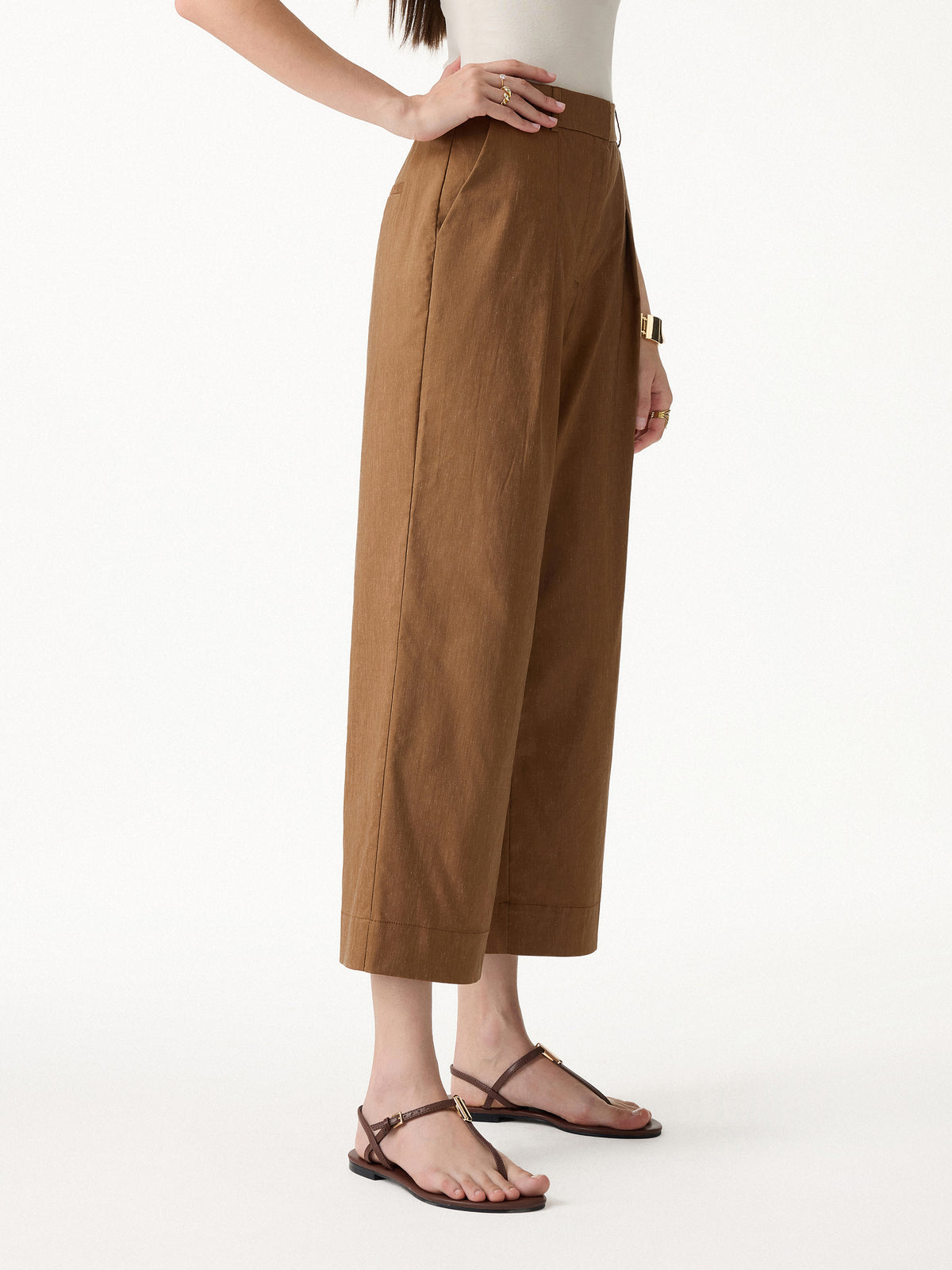 Linen Cropped Wide Leg Pants