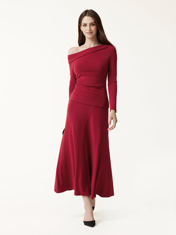 OGLmove Eco-Mousse® High-Rise Curved-Seam A-Line Midi Skirt