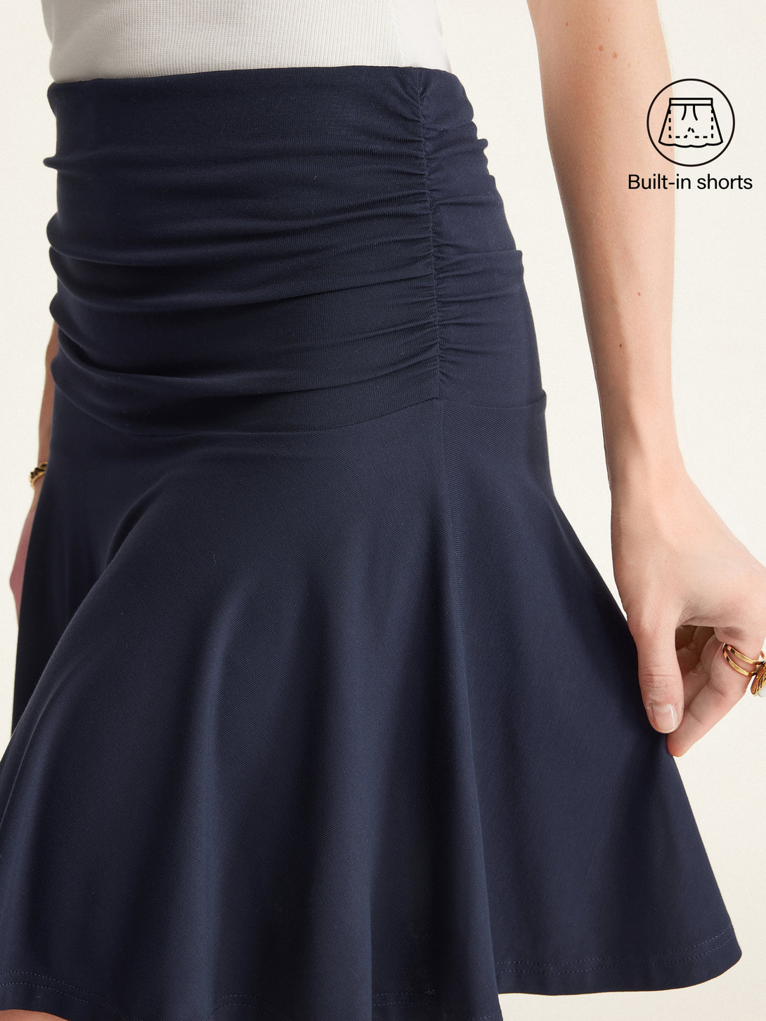 2Pcs Set Multi-wear Versatile Necklines Brami Top & Essential Ruched Mini Circle Skirt